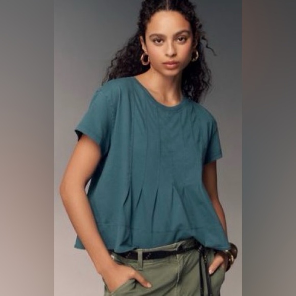 Anthropologie Pilcro Pleated Swing Tee sz XL teal